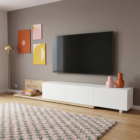Έπιπλο Τηλεόρασης Enstey Επεκτεινόμενο Χρώμα Sapphire Oak - Λευκό 260x41,8x33,5
