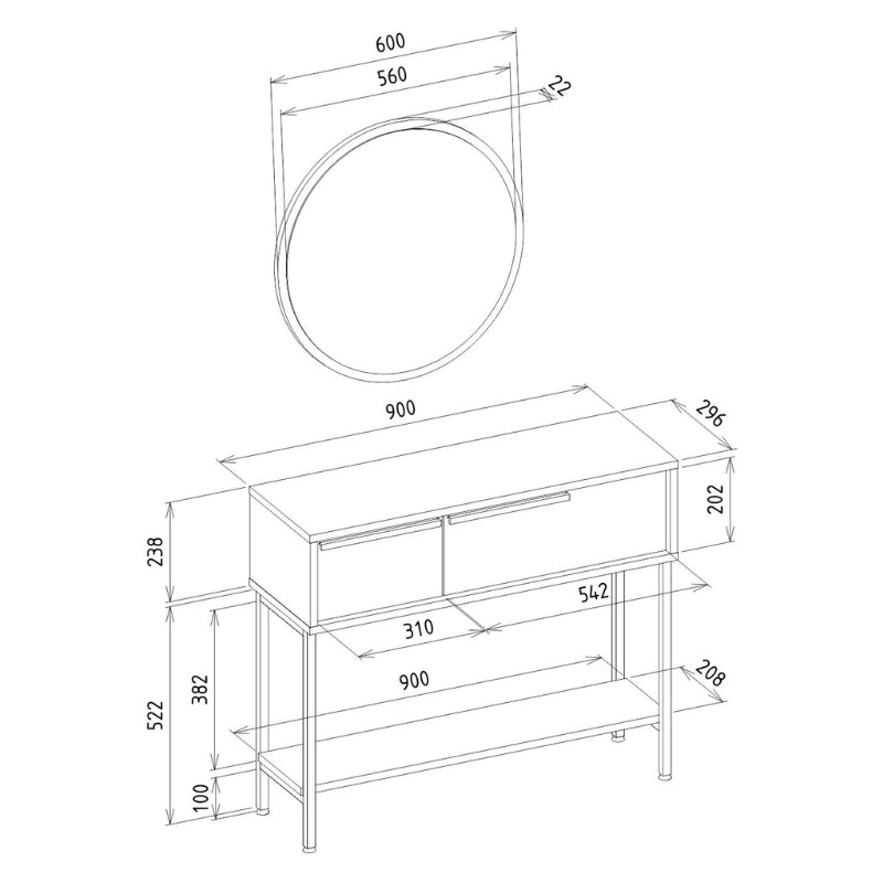 Κονσόλα με Καθρέπτη Suzy Χρώμα Λευκό 90x29,6x76