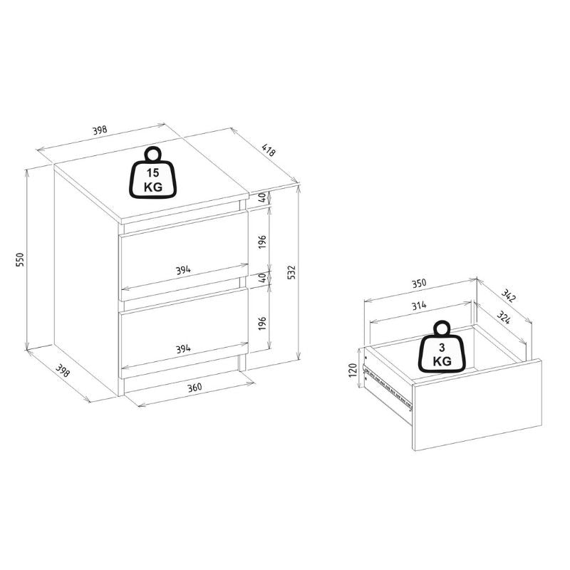 Κομοδίνο Breve Χρώμα Sapphire Oak 39,8x41,8x55