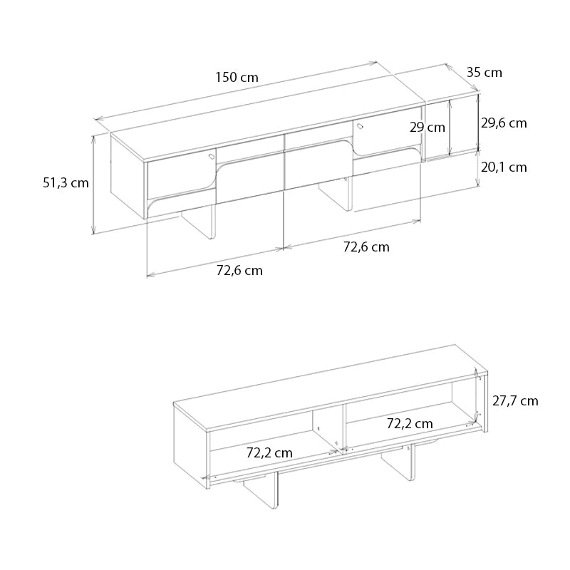 Έπιπλο Τηλεόρασης Lava Χρώμα Rota Oak - Ανθρακί 150x35x51,3