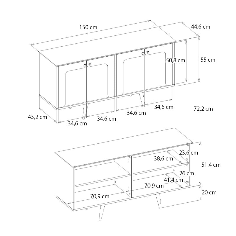 Μπουφές Sevilla Χρώμα Sandstone - Travertine 150x44,6x72,2