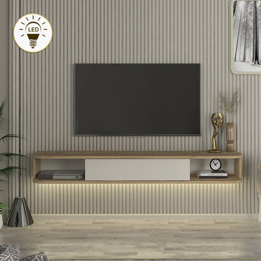 Έπιπλο Τηλεόρασης Επιτοίχιο Cross με LED Χρώμα Sepet Oak - Sandstone 150x29,6x19,2
