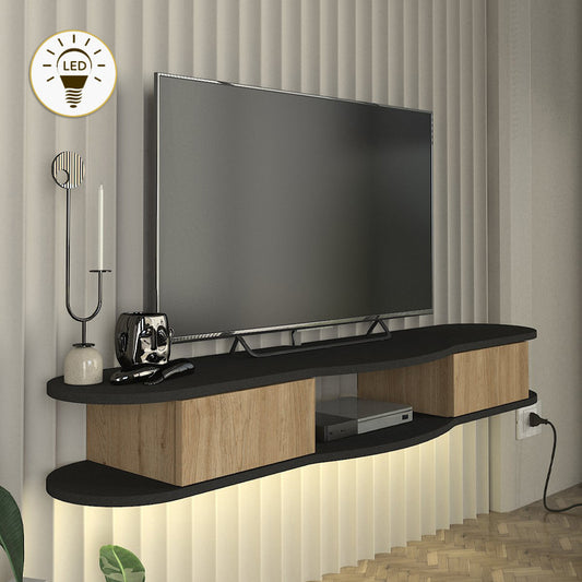Έπιπλο Τηλεόρασης Επιτοίχιο Perk με LED Χρώμα Ανθρακί - Sepet Oak 150x35x19,2