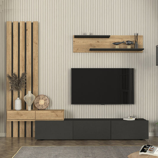 Σύνθεση Τηλεόρασης Rosaline Χρώμα Ανθρακί - Sepet Oak 233x31,3x196,8