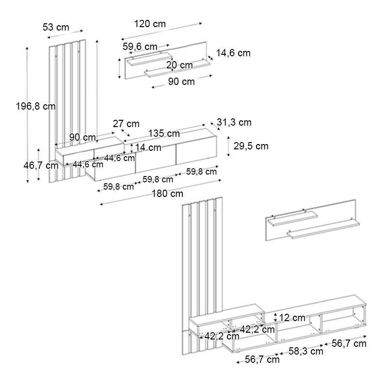 Σύνθεση Τηλεόρασης Rosaline Χρώμα Ανθρακί - Sepet Oak 233x31,3x196,8