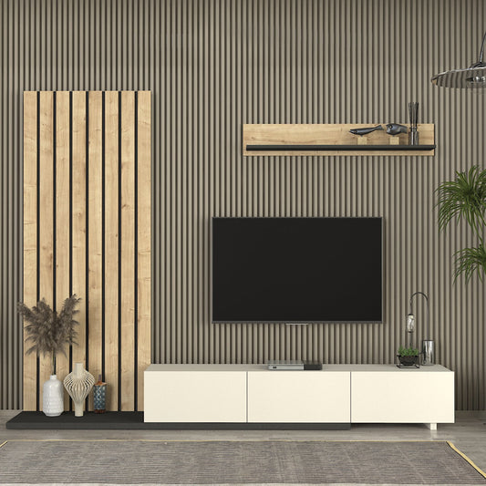 Σύνθεση Τηλεόρασης Nagini Χρώμα Ivory - Sapphire Oak - Ανθρακί 260x39,4x203,6