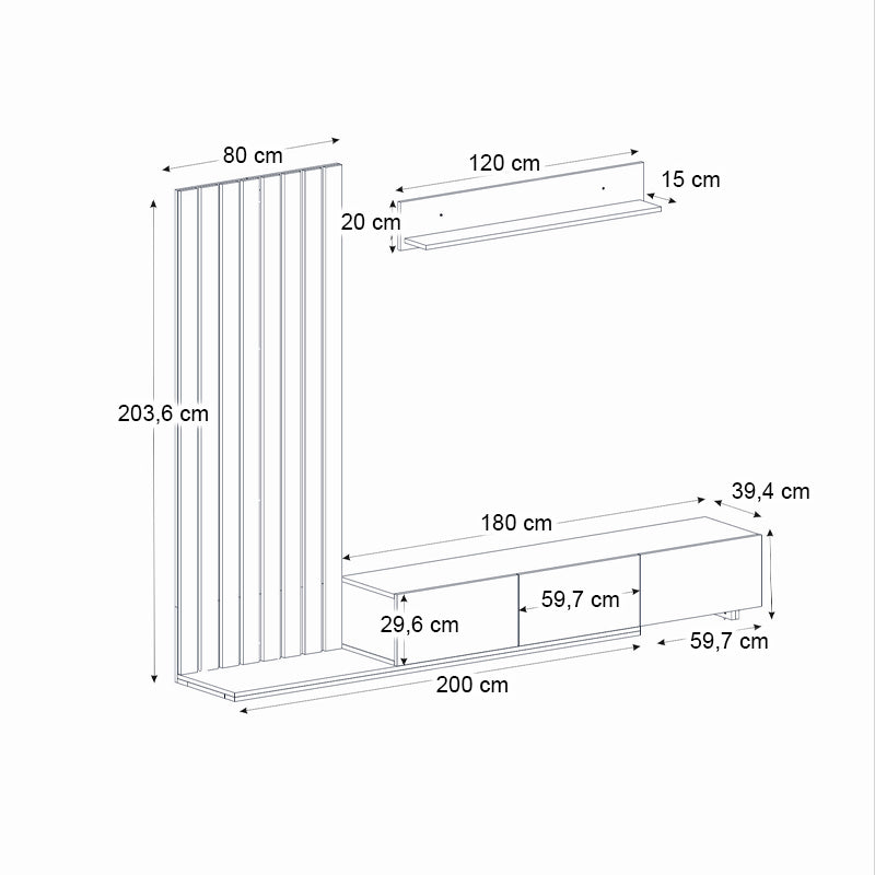 Σύνθεση Τηλεόρασης Nagini Χρώμα Ivory - Sapphire Oak - Ανθρακί 260x39,4x203,6