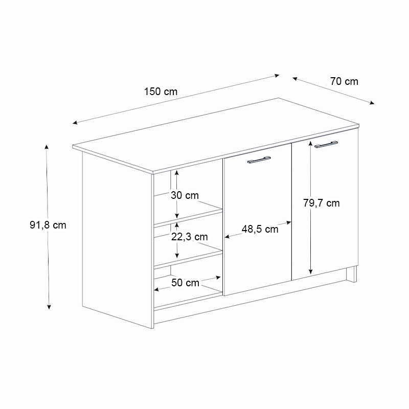 Τραπέζι - Πάγκος Κουζίνας Peres Χρώμα Λευκό - Sepet Oak 150x70x91,8