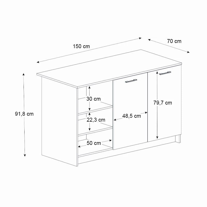 Τραπέζι - Πάγκος Κουζίνας Peres Χρώμα Ανθρακί - Sepet Oak 150x70x91,8