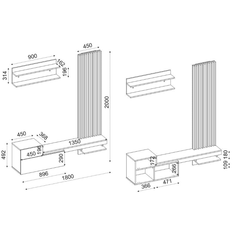 Σύνθεση Τηλεόρασης Dumont Χρώμα Λευκό - Sepet Oak 180x36,8x200