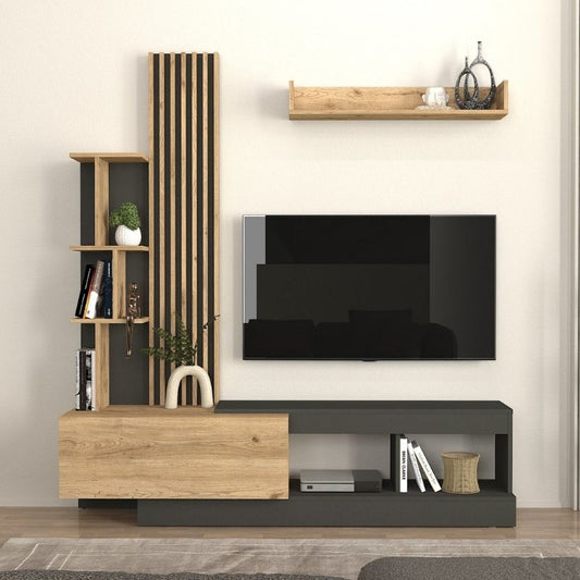 Σύνθεση Τηλεόρασης Vermont Χρώμα Ανθρακί - Sepet Oak 180x40x193,8