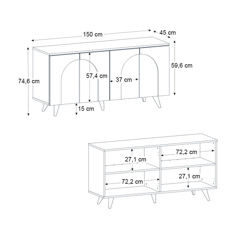 Μπουφές Bono Χρώμα Λευκό - Sepet Oak 150x45x74,6