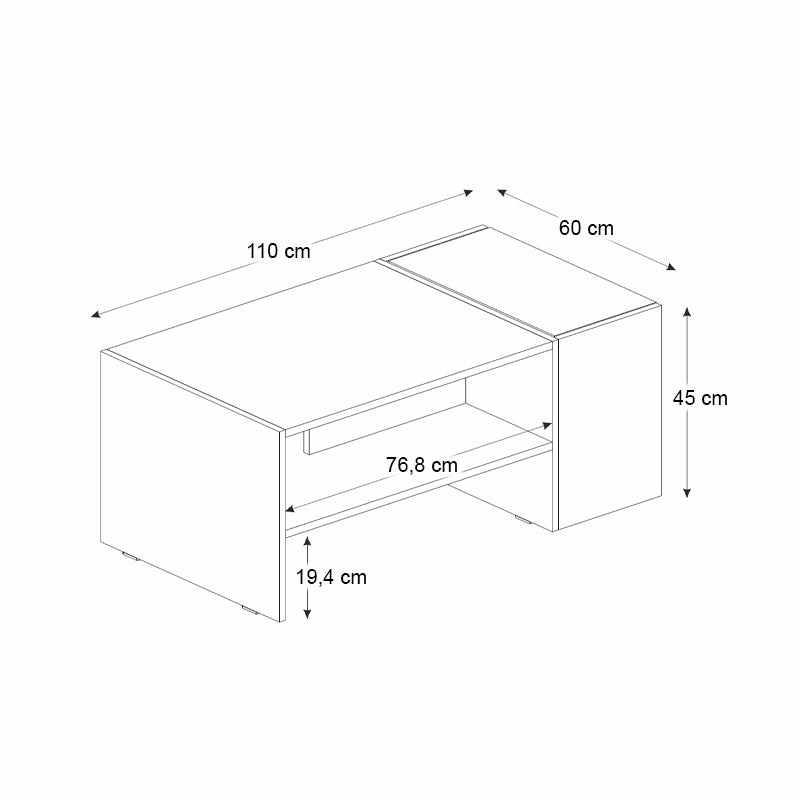 Τραπεζάκι Σαλονιού Izia Χρώμα Sapphire Oak - Ανθρακί 110x60x45