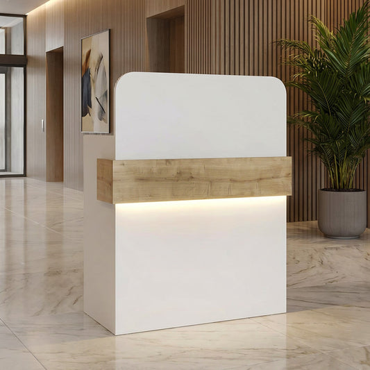 Γραφείο Υποδοχής - Reception Telmos με LED Χρώμα Λευκό - Sapphire Oak 90x43,6x119,2