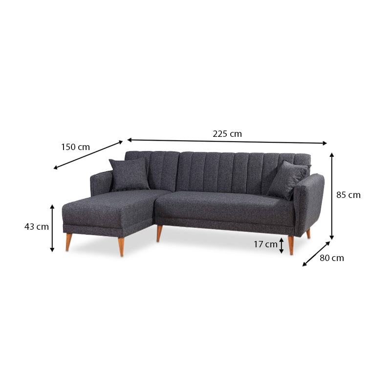 Γωνιακός Καναπές - Κρεβάτι Nathan Αριστερή Γωνία Υφασμάτινος Χρώμα Ανθρακί 225X150X85
