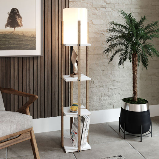 Φωτιστικό Δαπέδου Nora MDF - Υφασμάτινο Χρώμα Λευκό - Φυσικό 21x21x135