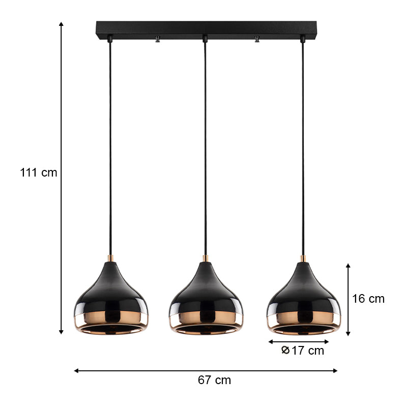 Φωτιστικό Οροφής Precious E27 Μεταλλικό Τρίφωτο Χρώμα Μαύρο - Bronze 67x17x111