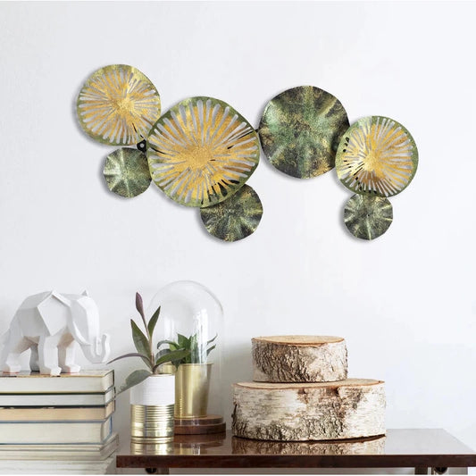 Διακοσμητικό Τοίχου Flower Μεταλλικό Χρώμα Χρυσό - Πράσινο 74x38