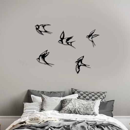 Διακοσμητικό Τοίχου Swallows 5 Τμχ Μεταλλικό Χρώμα Μαύρο 19x19