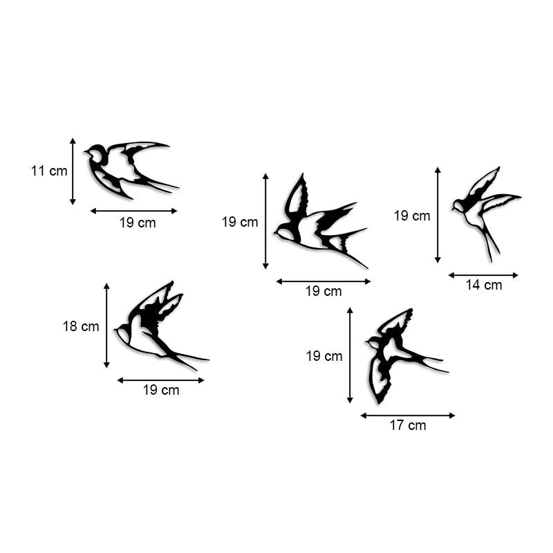 Διακοσμητικό Τοίχου Swallows 5 Τμχ Μεταλλικό Χρώμα Μαύρο 19x19