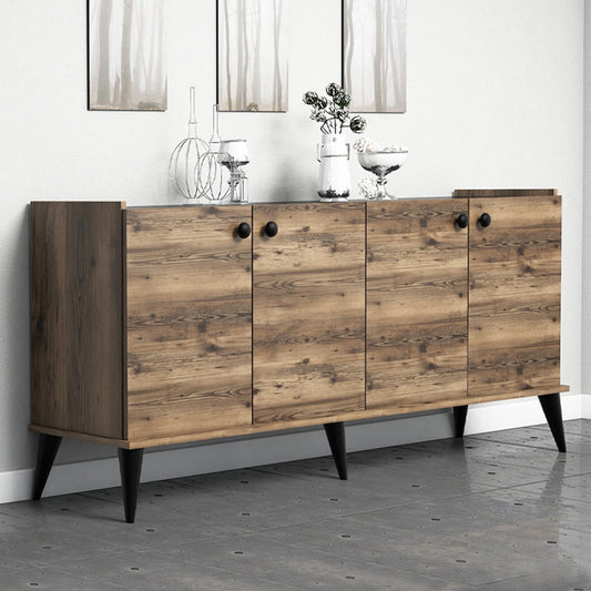 Μπουφές Lidya Χρώμα Καρυδί - Μαύρο Εφέ Μαρμάρου 182x41x82,5