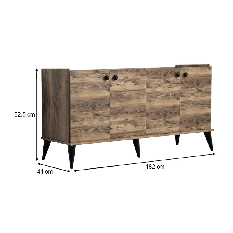 Μπουφές Lidya Χρώμα Καρυδί - Μαύρο Εφέ Μαρμάρου 182x41x82,5