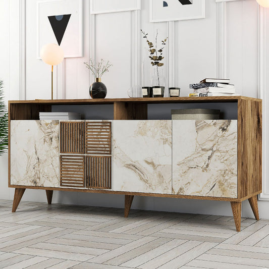 Μπουφές Milan Χρώμα Καρυδί - Λευκό Εφέ Μαρμάρου 180x35x78,6