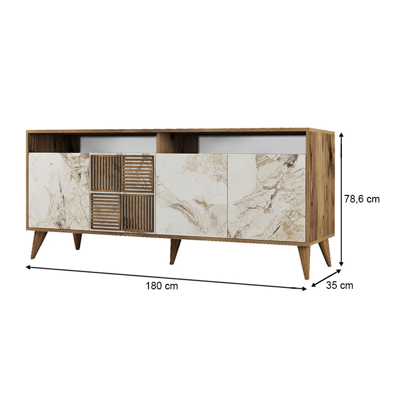 Μπουφές Milan Χρώμα Καρυδί - Λευκό Εφέ Μαρμάρου 180x35x78,6
