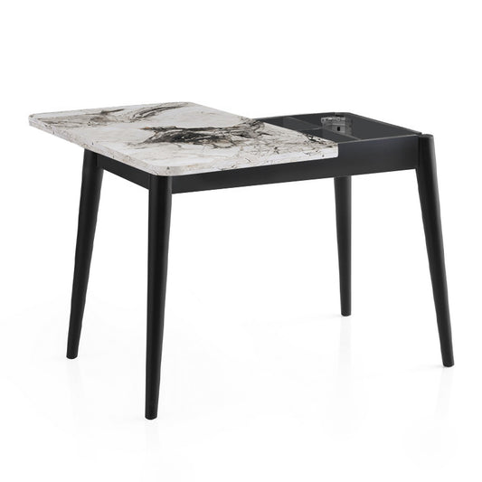 Τραπέζι Dolunay Επεκτεινόμενο Χρώμα Λευκό Εφέ Μαρμάρου - Μαύρο 100x60(120x100)x79,5