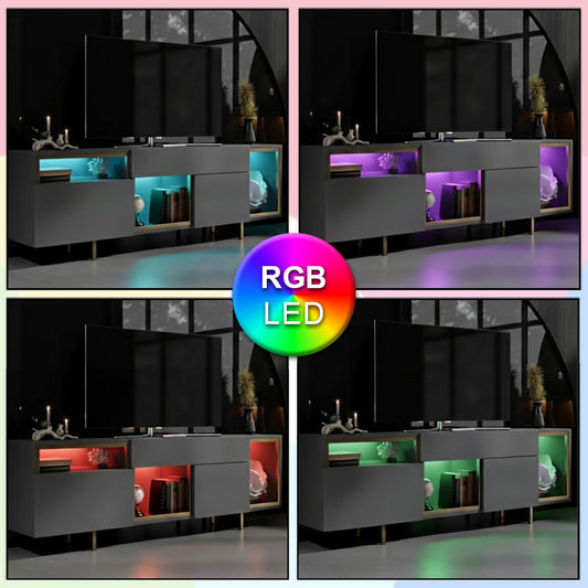 Έπιπλο Τηλεόρασης Norm με LED RGB Χρώμα Ανθρακί - Χρυσό 180x32x55