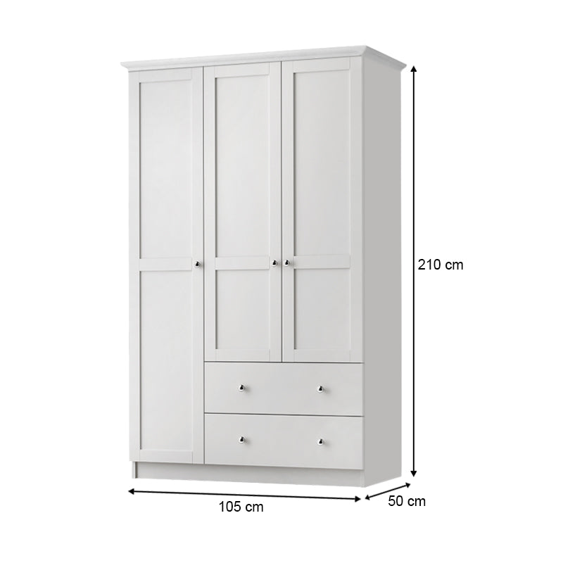Ντουλάπα Ρούχων Emily Τρίφυλλη Χρώμα Λευκό 105x50x210