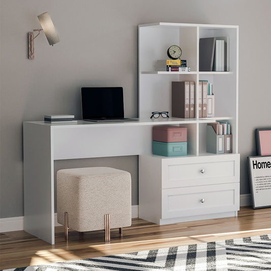 Γραφείο Εργασίας Emily με Βιβλιοθήκη Χρώμα Λευκό 155x60x152