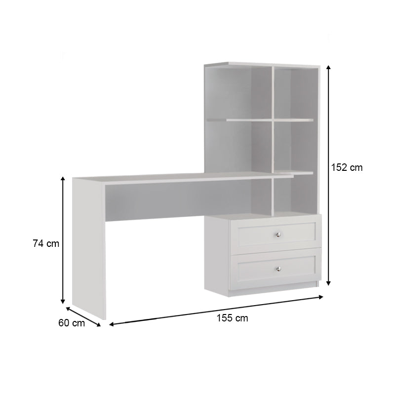 Γραφείο Εργασίας Emily με Βιβλιοθήκη Χρώμα Λευκό 155x60x152