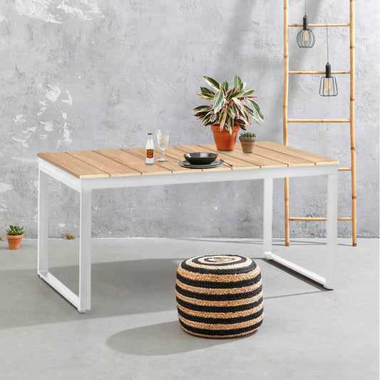 Τραπέζι Κήπου Poseidon Μεταλλικό - Μασίφ Ξύλο Χρώμα Λευκό - Φυσικό 150x82x75