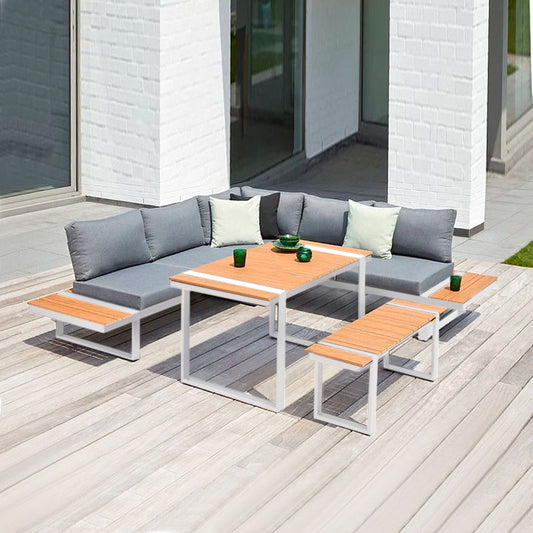 Σαλόνι Κήπου Γωνιακό Artemis Σετ 4 Τμχ Μέταλλο - Ξύλο Χρώμα Λευκό - Καρυδί