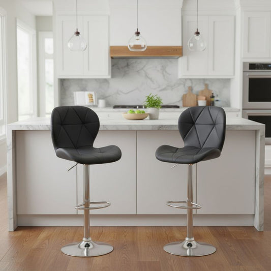 Σκαμπό Μπαρ Dolores με Ρυθμιζόμενο Ύψος PU Μαύρο - Βάση Χρωμίου 45,5x38x89/109