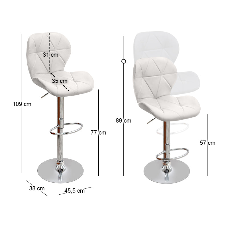 Σκαμπό Μπαρ Dolores με Ρυθμιζόμενο Ύψος PU Λευκό - Βάση Χρωμίου 45,5x38x89/109