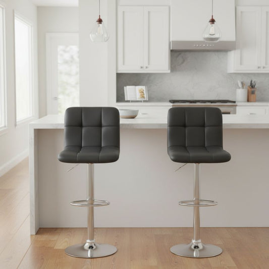 Σκαμπό Μπαρ Carmelo με Ρυθμιζόμενο Ύψος PU Μαύρο - Βάση Χρωμίου 45x42x90/113