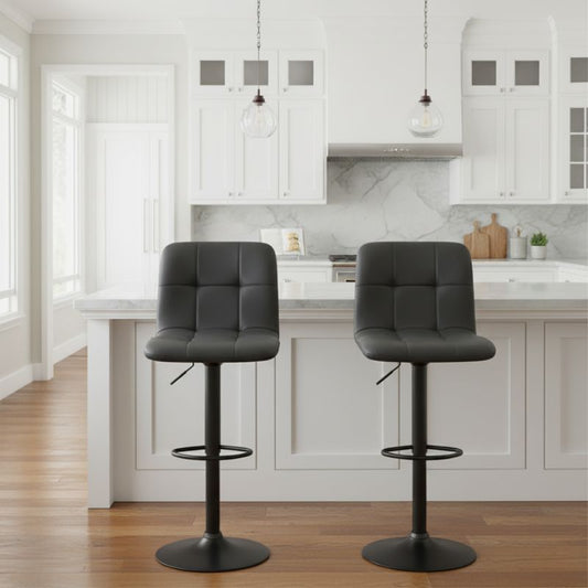 Σκαμπό Μπαρ Carmelo με Ρυθμιζόμενο Ύψος PU Μαύρο - Βάση Μαύρο Ματ 45x42x90/113