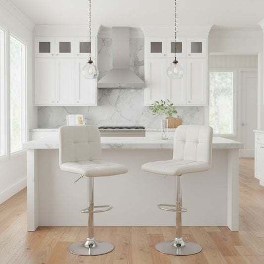 Σκαμπό Μπαρ Carmelo με Ρυθμιζόμενο Ύψος PU Λευκό - Βάση Χρωμίου 45x42x90/113