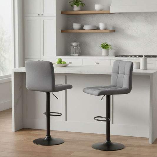 Σκαμπό Μπαρ Carmelo με Ρυθμιζόμενο Ύψος Βελούδο Γκρι - Βάση Μαύρο Ματ 45x42x90/113