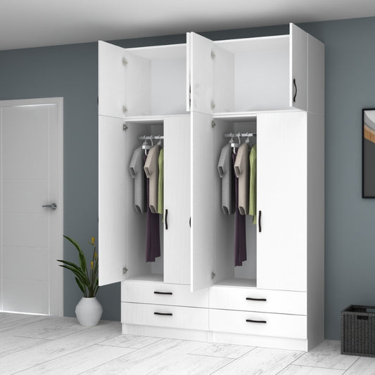 Ντουλάπα Ρούχων Ricardo Τετράφυλλη με Πατάρι και Συρτάρια Χρώμα Λευκό 160x51,8x240