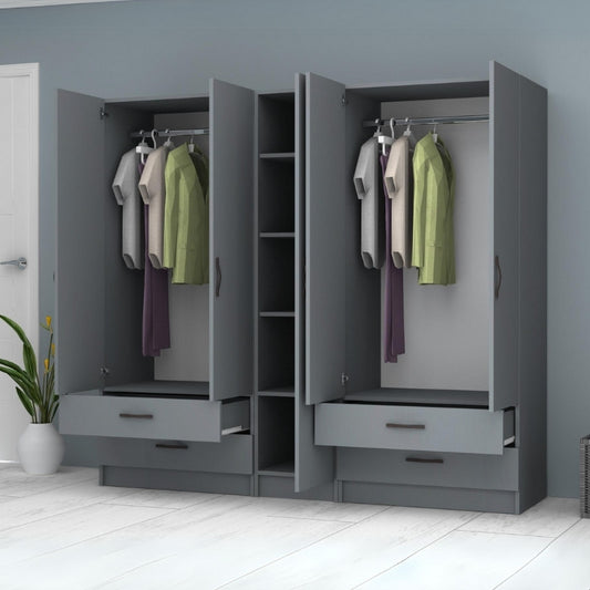 Ντουλάπα Ρούχων Ricardo Πεντάφυλλη Χρώμα Ανθρακί 200x51,8x181