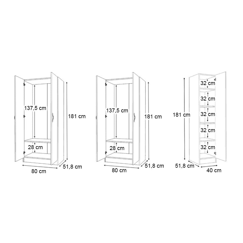 Ντουλάπα Ρούχων Vivian Πεντάφυλλη Χρώμα Καρυδί 200x51,8x181