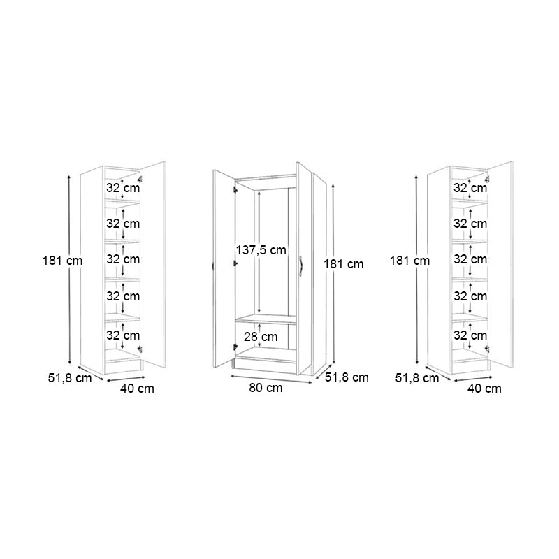 Ντουλάπα Ρούχων Vivian Τετράφυλλη Χρώμα Καρυδί 160x51,8x181