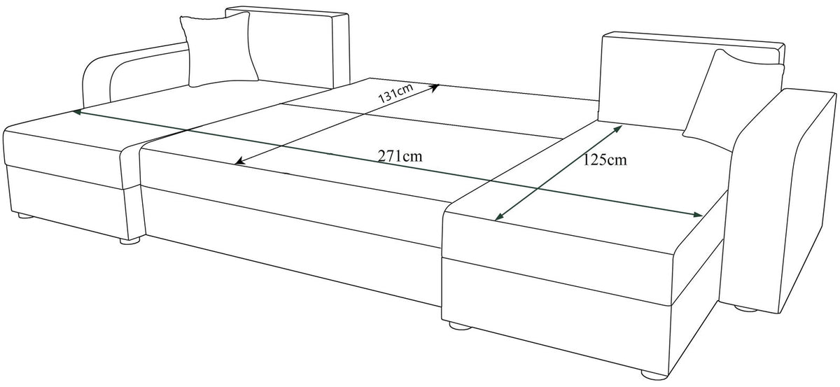 Γωνιακός Καναπές Dennis U Μαύρο - Γκρι Σκούρο 305x140x90
