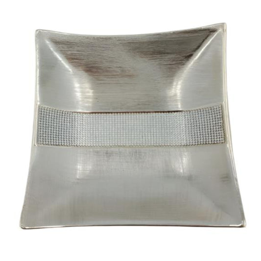 Διακοσμητική Κεραμική Τετράγωνη Σαμπανιζέ Πιατέλα με Στρας 25x25x8