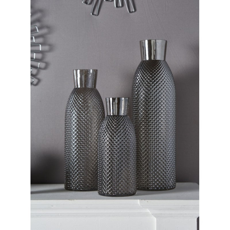 Βάζο Γυάλινο με Ανάγλυφο Σχέδιο και Στενό Στόμιο 14x14x40