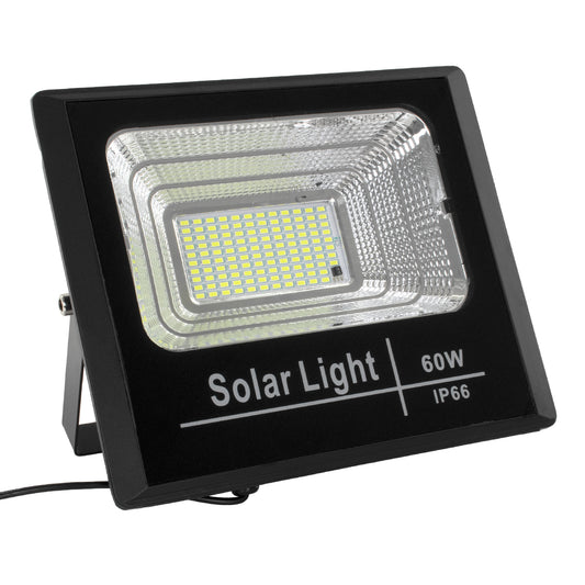 HERMES 71556 Προβολέας LED 60W 600lm 120° DC 5V με Φωτοβολταϊκό Panel 5V 12W & Επαναφορτιζόμενη Μπαταρία Li-ion 3.2V 10000mAh Αδιάβροχο IP65 Ψυχρό Λευκό 6000K - Sanan Chip - Μαύρο - Μ26.5 x Π22 x Υ6.5