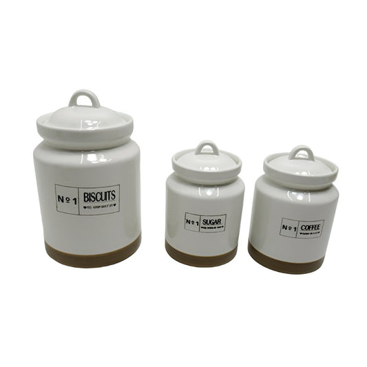 Μπισκοτιέρα Κεραμική Λευκή/Καφέ 15x15x23